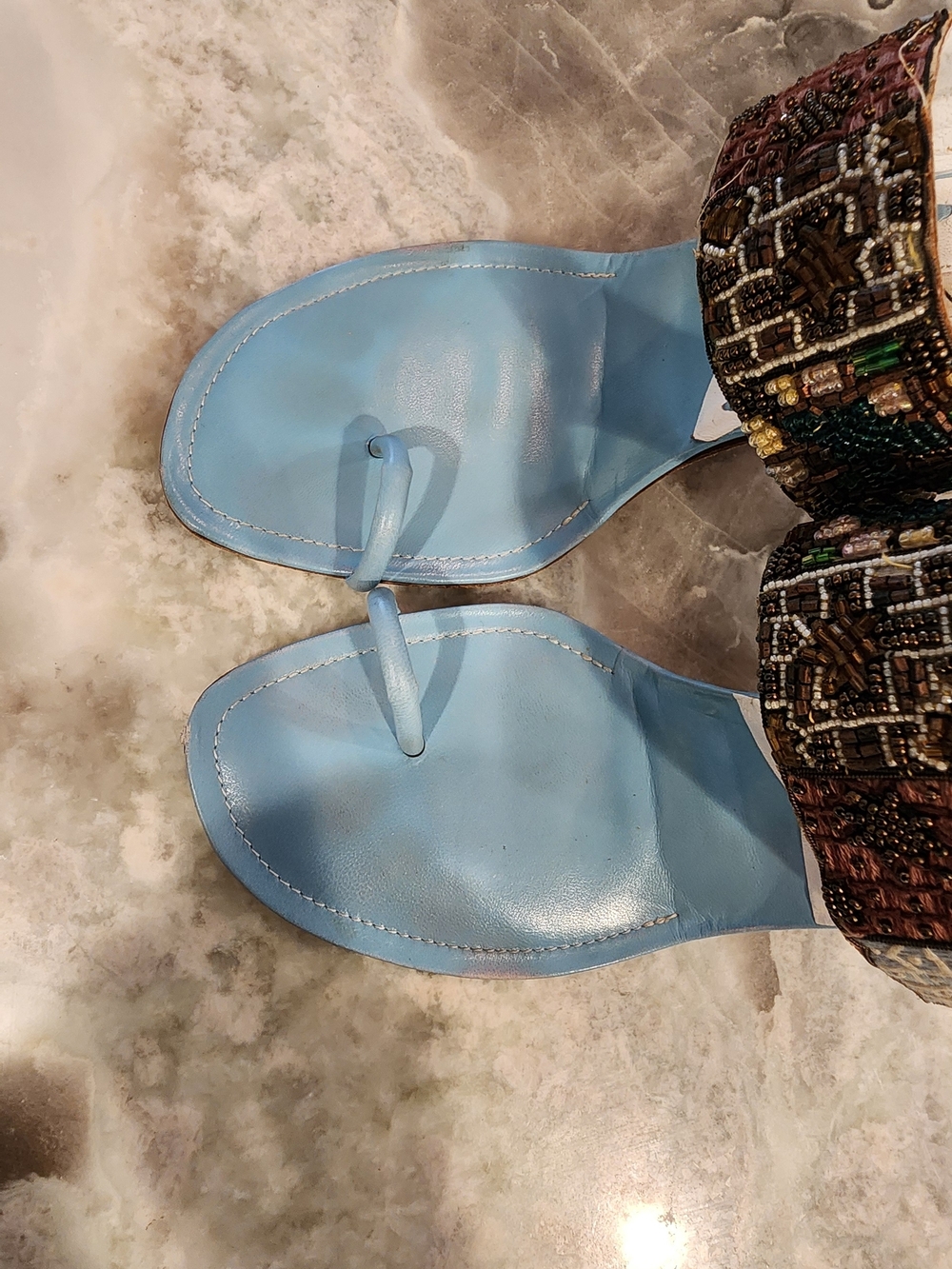 Manolo Blahnik Blue Beaded Strap Toe-Loop Sandals - Picture 4 of 13